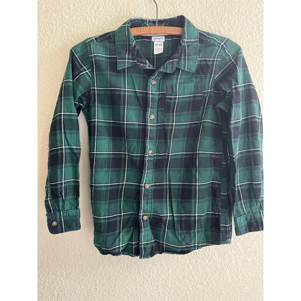 Carter’s Green Plaid Button Down Shirt Kids Size 10